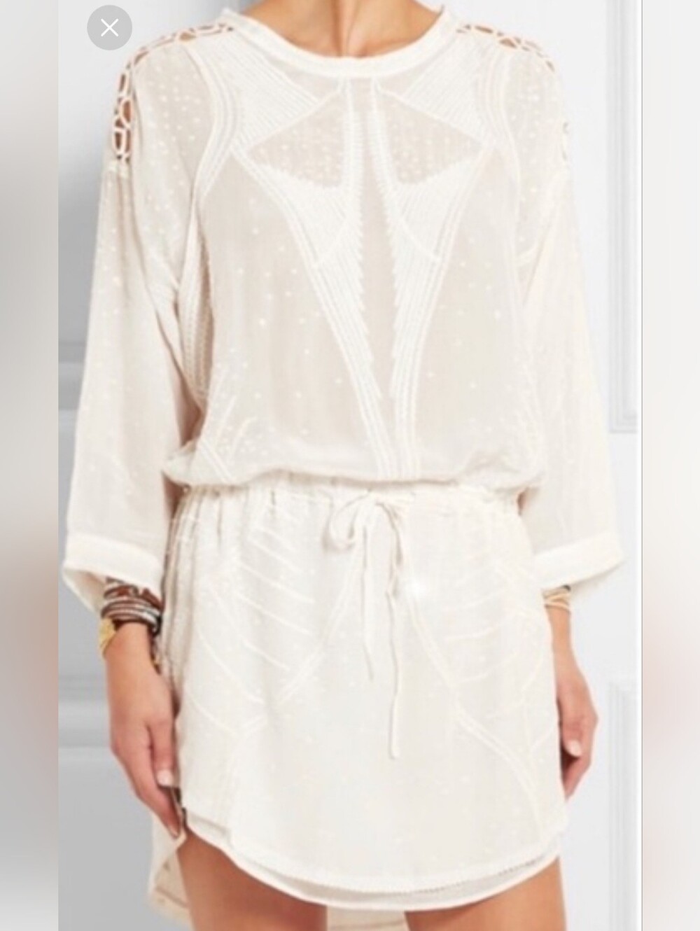 IRO White Sheer Embroidered Tie-Waist Dress